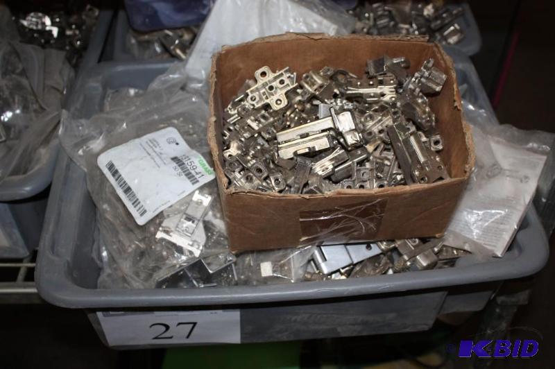 lot 27 image: Bin Lot Including Grass Brand Screw-On Metal Hinges Brads For Frames.
