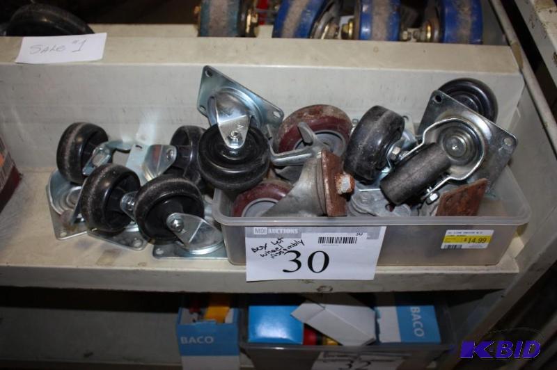 lot 30 image: Box Lot Including Wheel Assemblies, app. 15 ct Metal Frames, Plastic Durable Wheels.