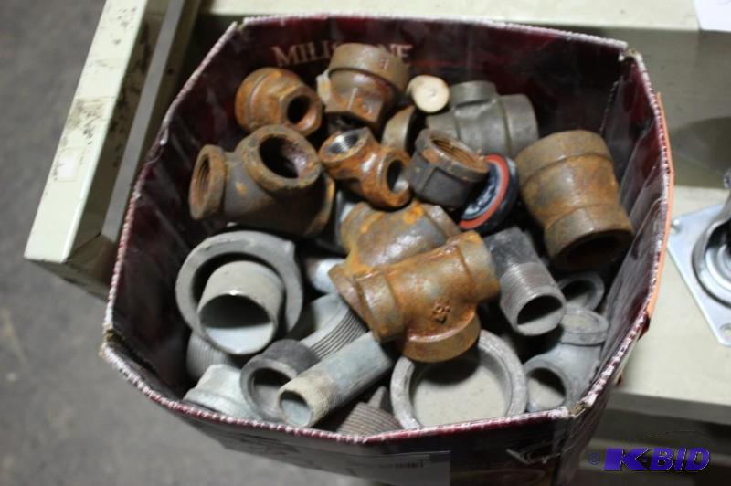 lot 31 image: Box Lot Including Miscellaneous Metal Pipe Fittings Various Sizes & Shapes.