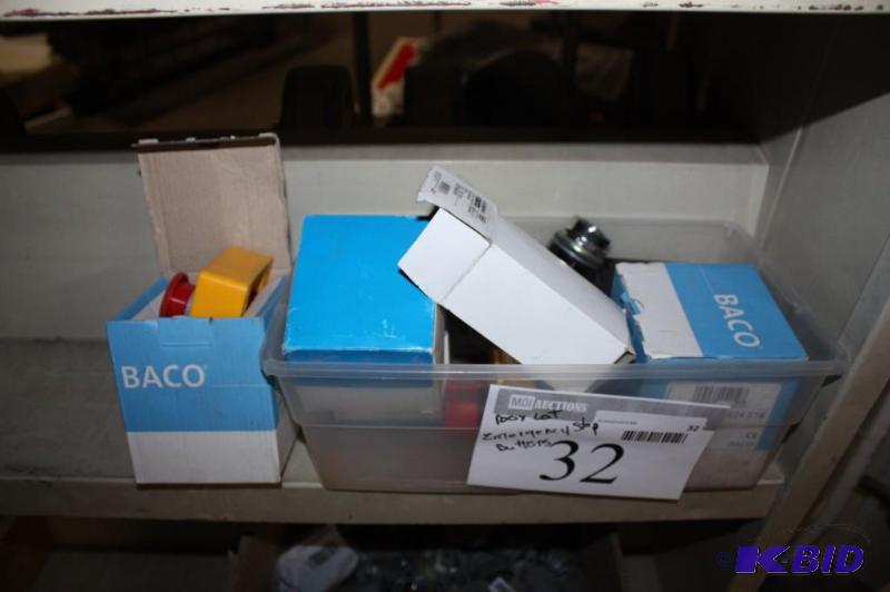 lot 32 image: Box Lot Including Baco Emergency Stop Buttons, Plastic Frame, RedYellow And More.