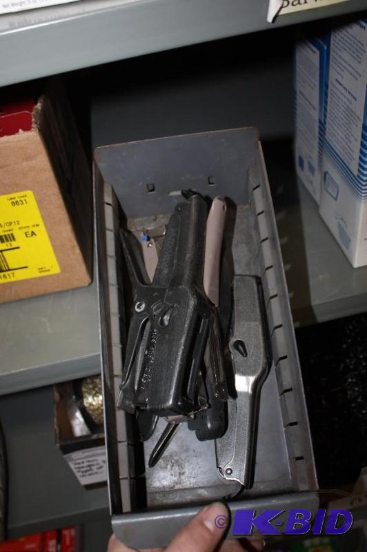 lot 42 image: Box Lot Including Metal Hand Staplers, app. 4 ct.