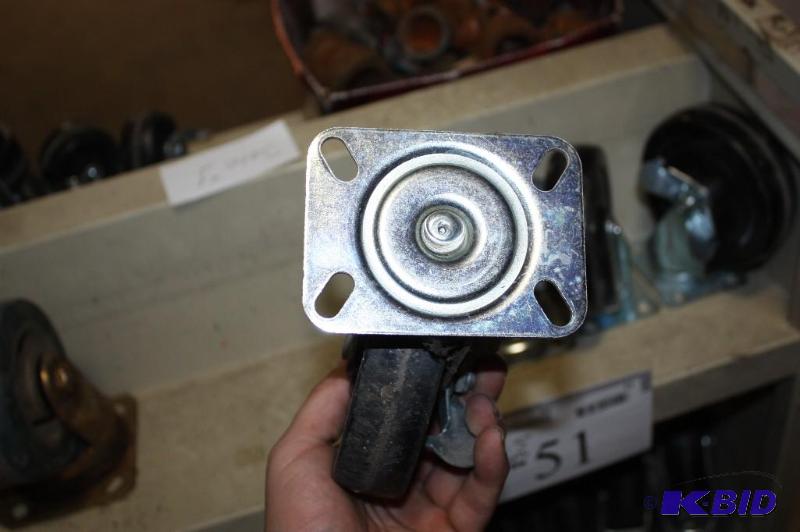 lot 51 image: (4) 5 Wheels wStop & Attached Metal Frame Bracket.