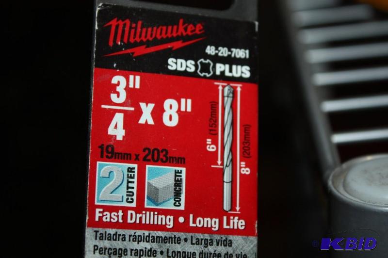 lot 67 image: Lot of (5) Hammer Bit Set Including Milwaukee 38 x 6, 34 x 8 DeWalt Rock Carbide SDS