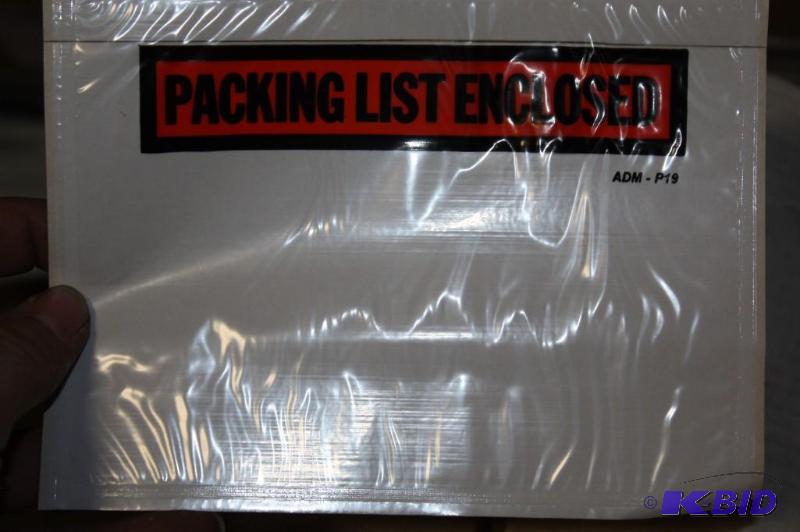lot 72 image: Box Lot of (2) Pressure Sensitive Packing List Envelopes 1000 Per Box White wRed & Black Notice.