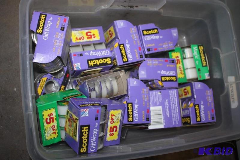 lot 76 image: Container Lot Including Scotch Tape 3-Pack Rolls Container of Band-Aids And More.