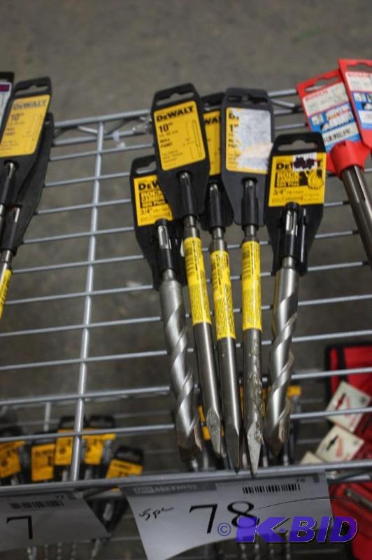 lot 78 image: (5) Hammer Bit Set Including DeWalt 10 Bull PointDeWalt Rock Carbide SDS Plus 34 And More.