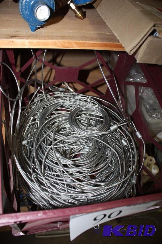 lot 90 image: Bin Lot of Metal Cables wEyelit Loop Ends SteelGray Color.
