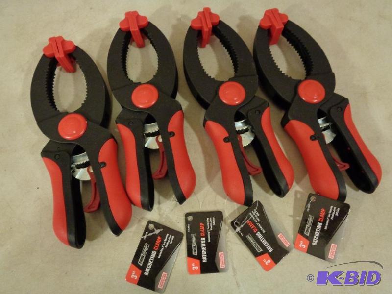 lot 100B image: 4 New Ratcheting Clamps. 3" capacity....