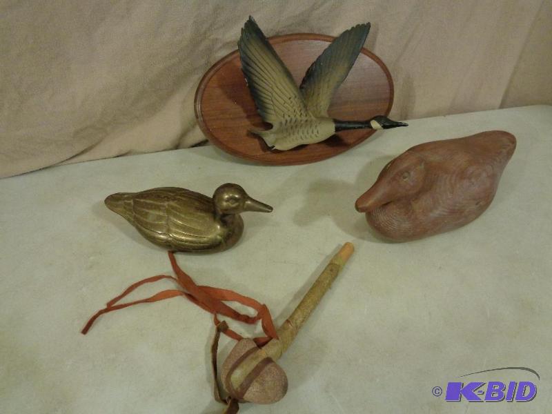 lot 118A image: Wood Duck, Heavy Brass Duck, Hammer, and Ge...