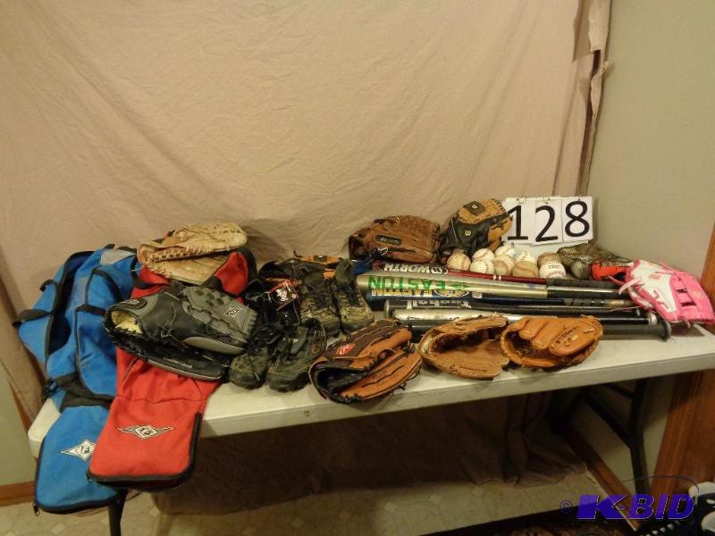 lot 128 image: Lot of Assorted Baseball Equipment. New Rawli...