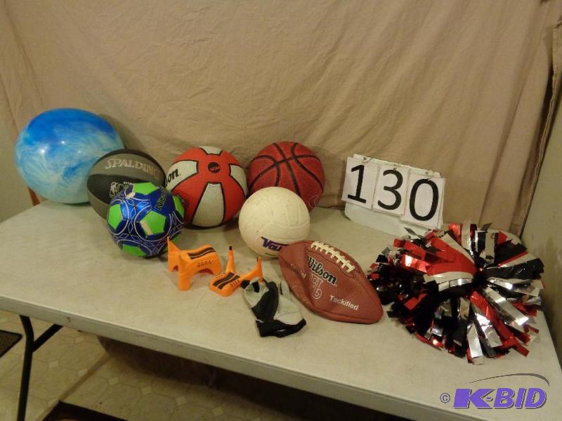 lot 130 image: Lot of Assorted Balls. Basketballs, Football,...