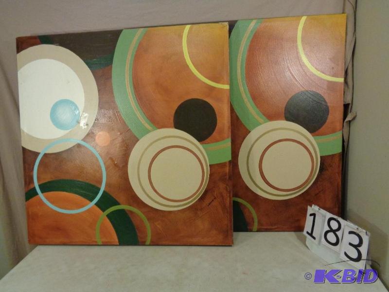 lot 183 image: 2 Large Canvas Painting  Prints. Measure app...