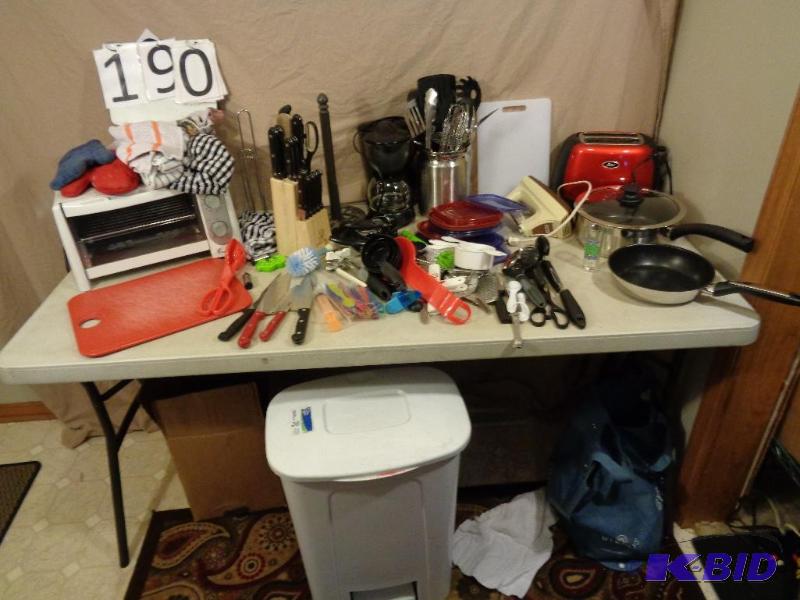 lot 190 image: Red Toaster, Utensils, Coffee Maker, Toaster ...