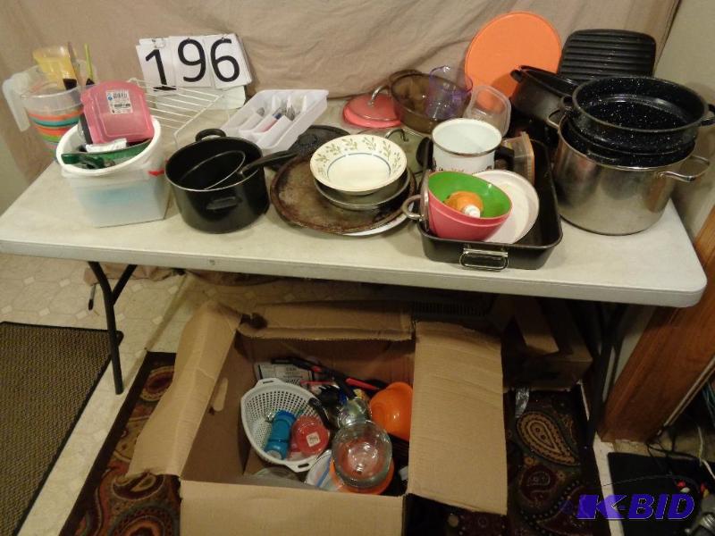 lot 196 image: Large Lot of Kitchen Items. Pots, Pans, Silve...