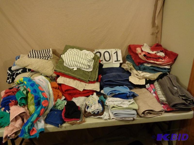 lot 201 image: Lot of Assorted Towels, Burp Cloths, Wash Clo...