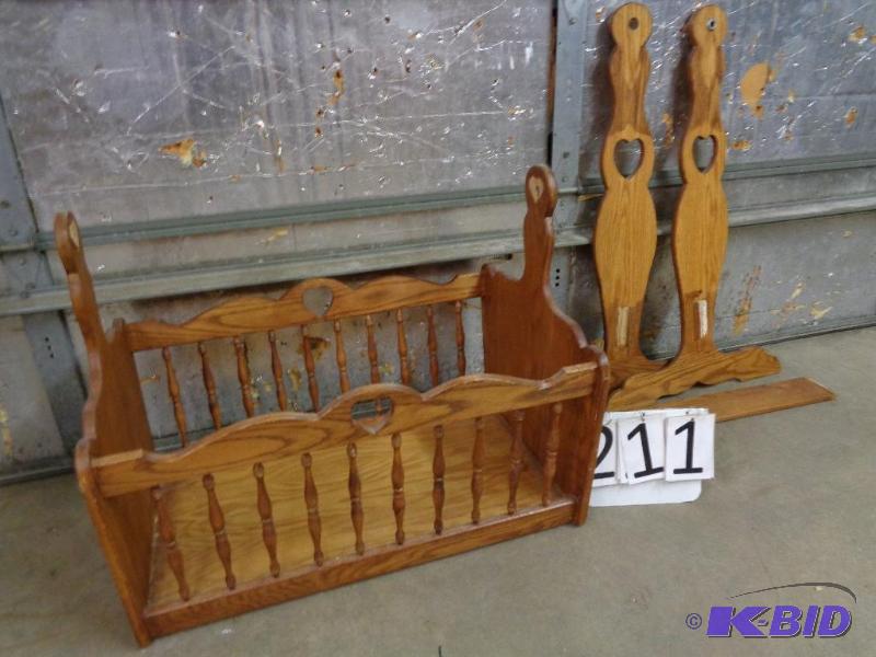 lot 211 image: Large Wood Bassinet. Need fasteners to assemb...