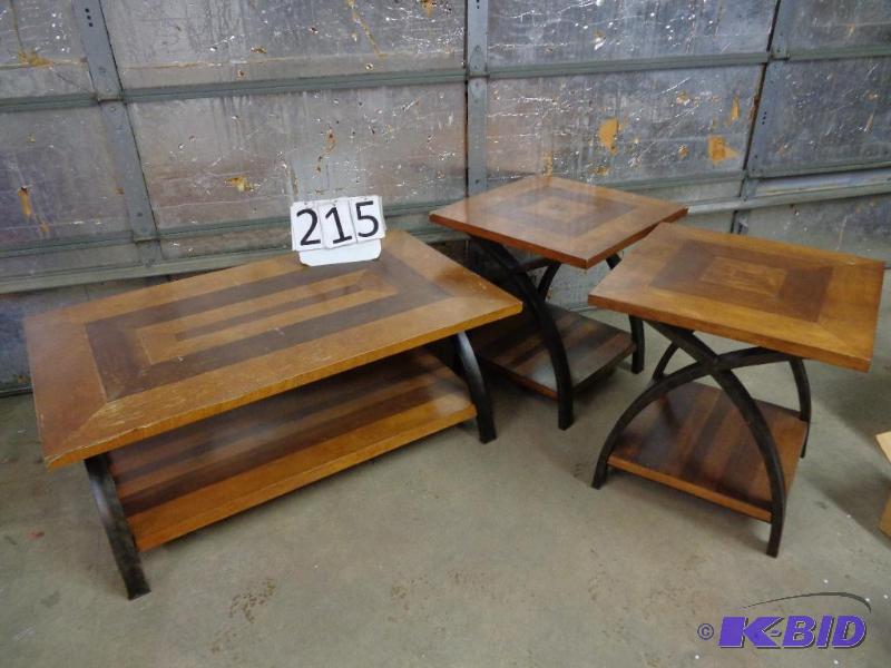 lot 215 image: Coffee Table and 2 End Tables. Scratches, scu...
