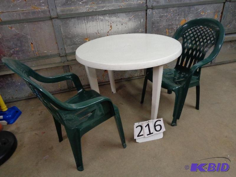 lot 216 image: Outdoor Table and 2 Chairs. Legs on table wil...