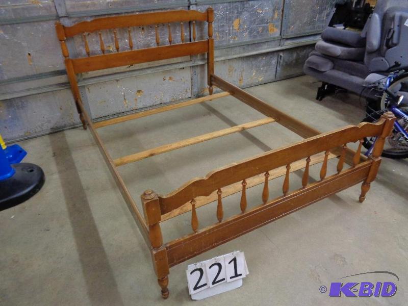 lot 221 image: Full Wood Headboard, Footboard, and Steel Rai...