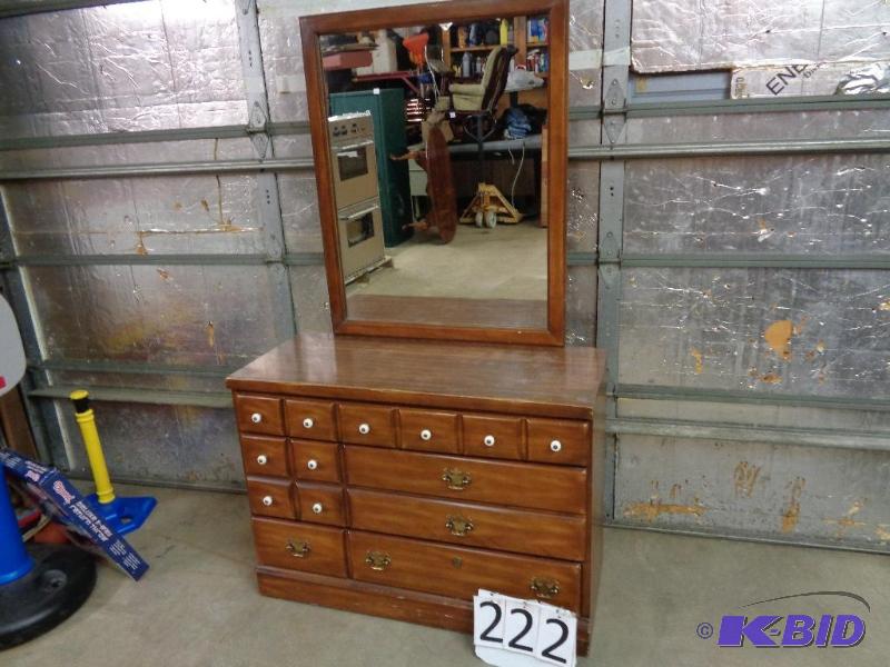lot 222 image: 3 Drawer Dresser with Mirror. Dresser measure...