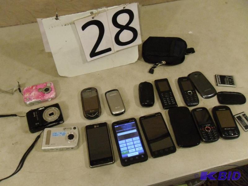 lot 28 image: Assorted Phones and Cameras. Includes 2 Sprin...