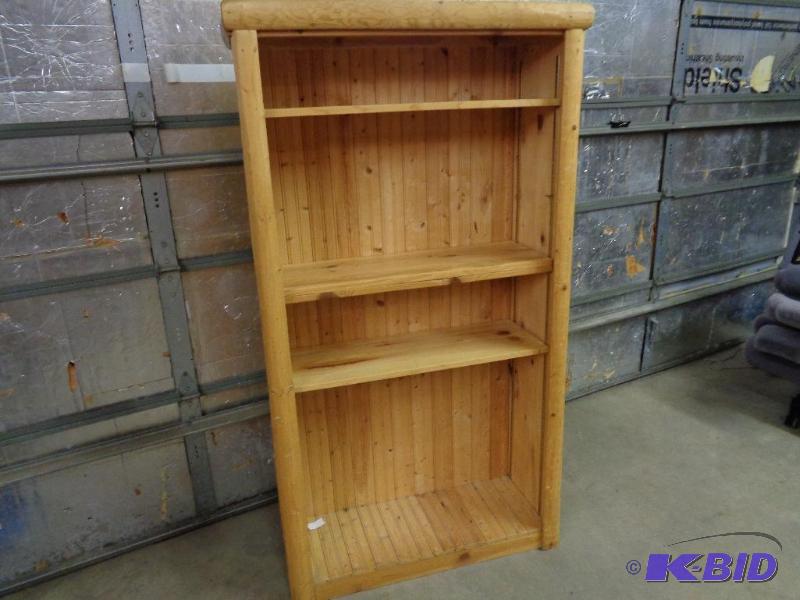 lot 36A image: Log Style Book Shelf. Has 5 Adjustable Shelve...