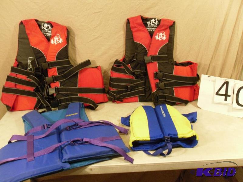 lot 40 image: Lot of 4 Assorted Life Jackets. 2 are Adult S...