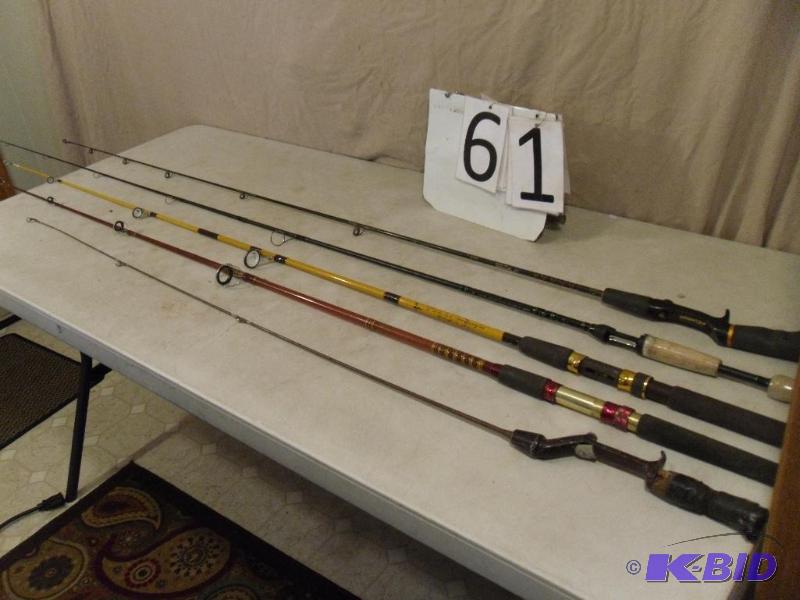 lot 61 image: 5 Assorted Fishing Rods. Berkley AMP (still h...