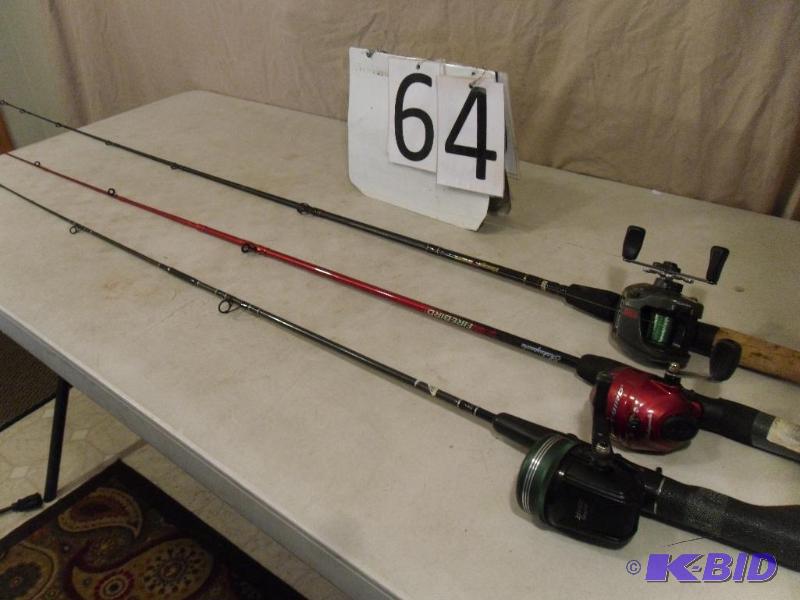 lot 64 image: 3 Fishing Rods and Reels. Abu Garcia Vantage ...