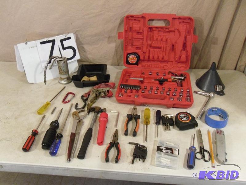 lot 75 image: Partial Toolset and Assorted Hand Tools. Scre...
