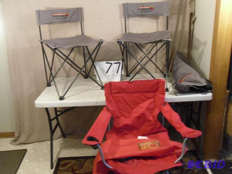 lot 77 image: Lot of 3 Fold Up Chairs. 2 go in 1 bag....