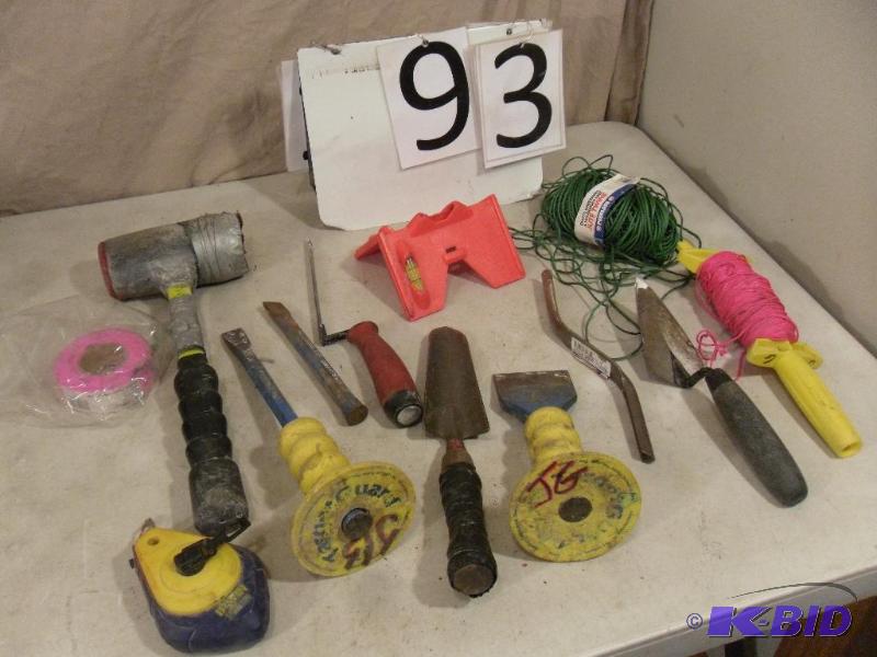 lot 93 image: Assorted Hand Tools and Masonry Tools. Hammer...
