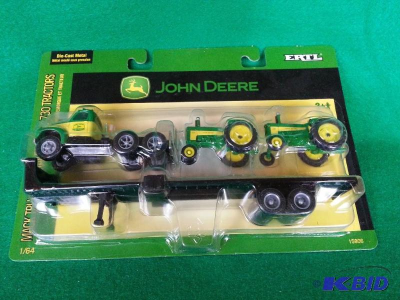 lot 46 image: Ertl John Deere Mack Truck w Trailer  630  730 Tractors 164 Scale