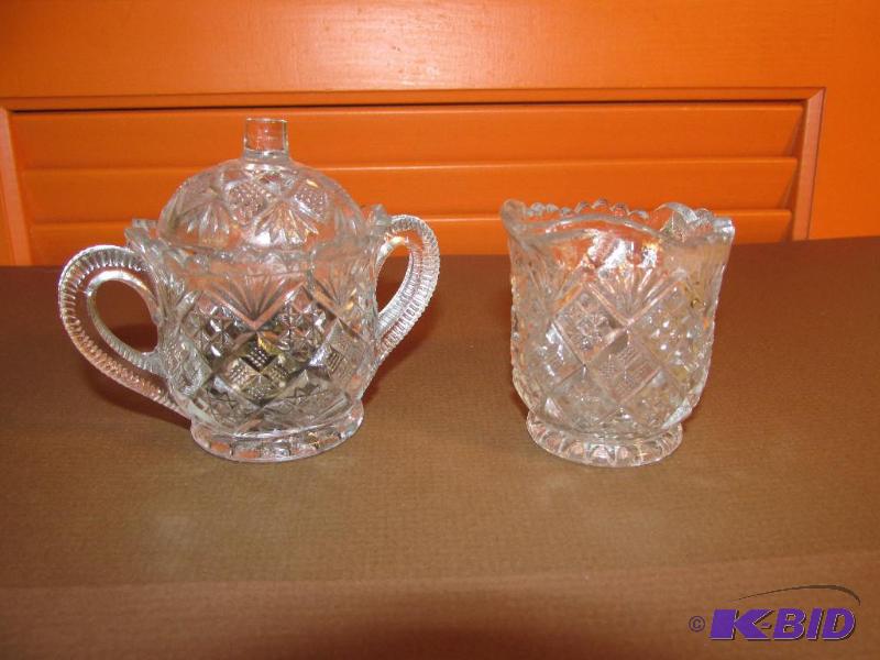 12 Antique Eingeter Muster Buttons with a Mini Cut Glass Cream and Sugar Set