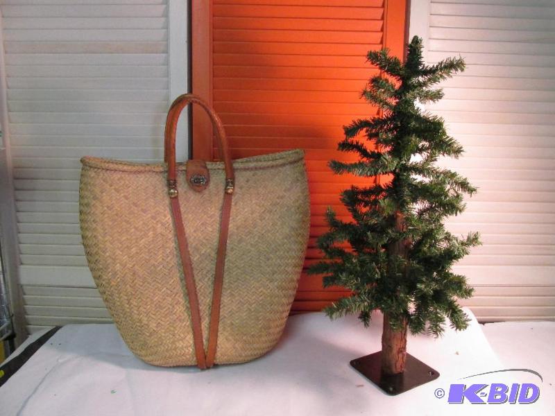 Vintage Shopping Bag - with REAL Leather Handles - Small Tree