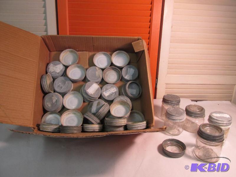 Zinc Lids, Glass Top Lids, several small glass canning jars
