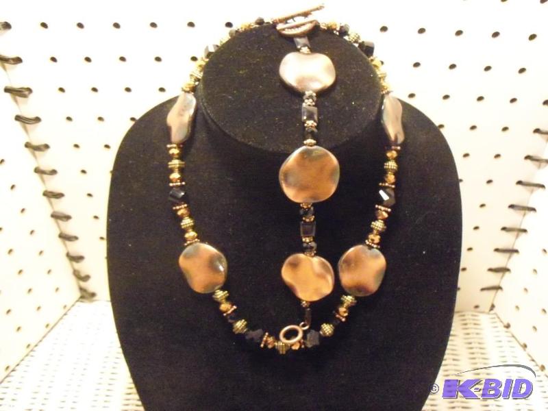 Necklace and Bracelet Set -- Bronze Disc