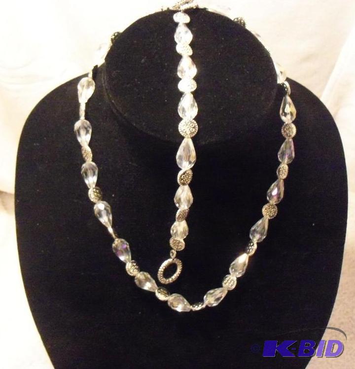 Necklace and Bracelet Set -- Clear Glass