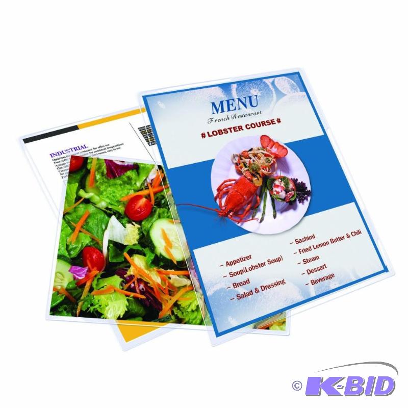 lot 282 image: Royal Sovereign Heat Sealed Laminating Pouches 3 Mil Menu Size Clear Gloss (50 Pack) (RF03MENU0050)