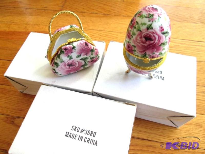 lot 108 image: 3 sets of rose pattern ceramic holders...