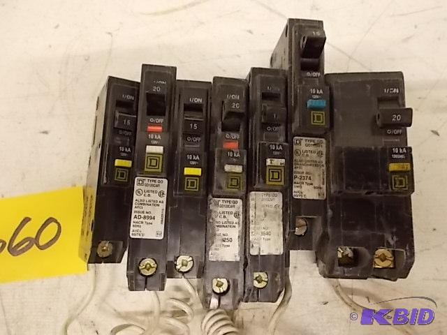 (7) Asstd Square D Breakers, 10, 15, &amp 2...