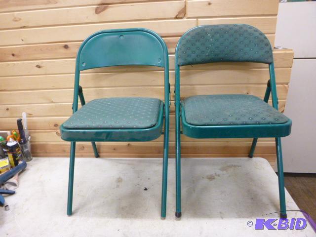 lot 205 image: Two Metal Padded Folding Chairs One missing b...
