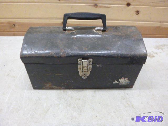 lot 209 image: 15" Metal Toolbox With some miscellaneou...