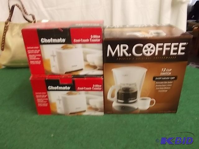 Mr. Coffee Maker and 2 Toasters...