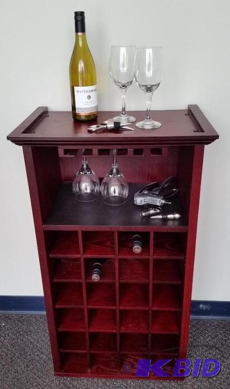 Cherry Stained Liquor Cabinet with Wine glass storage.