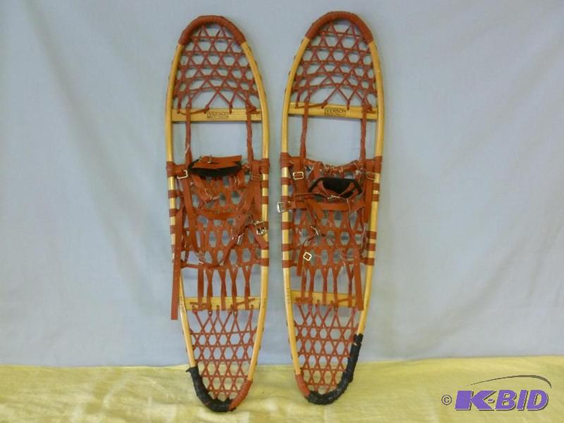 lot 114 image: A pair of Iverson wooden snow shoes that meas...