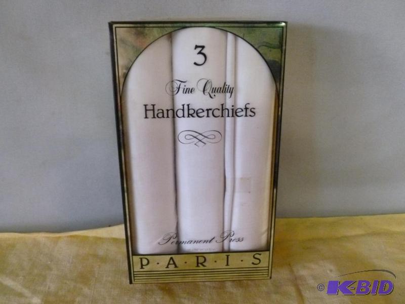 lot 127 image: Paris box of three permanent press handkerchi...