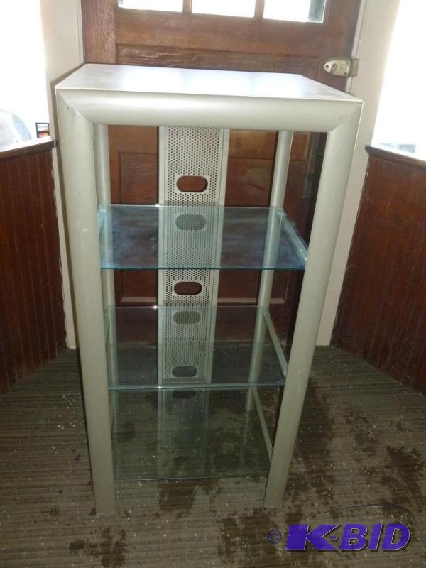 lot 15 image: Nice metal framed three tiered glass shelf st...