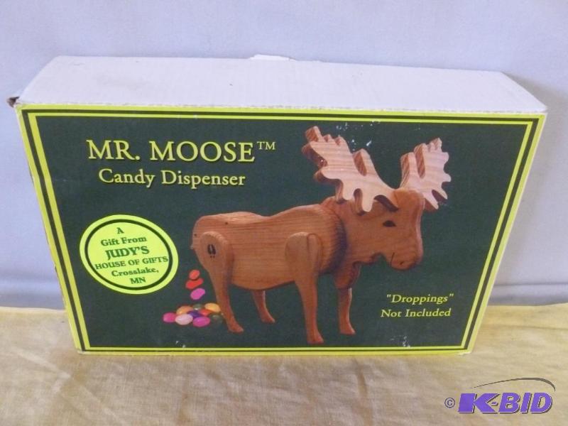 lot 170 image: Mr. Moose wooden candy dispenser, new in the ...