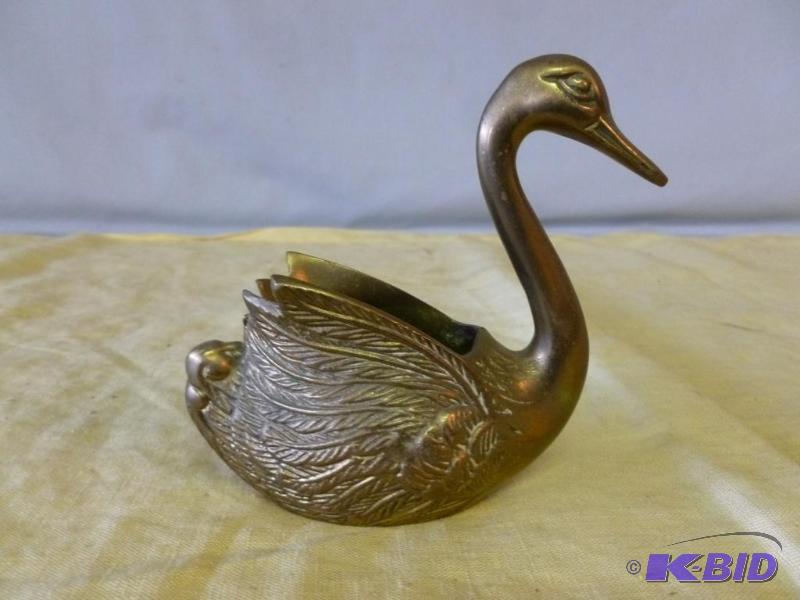 lot 177 image: Vintage cast brass swan figurine that measure...